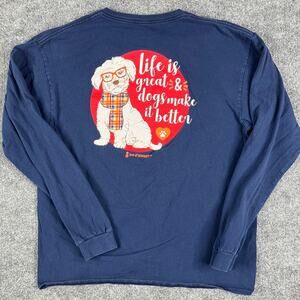 Love &‎ Pineapples Long Sleeve T-Shirt Womens Size L Navy Dog Graphic Casual